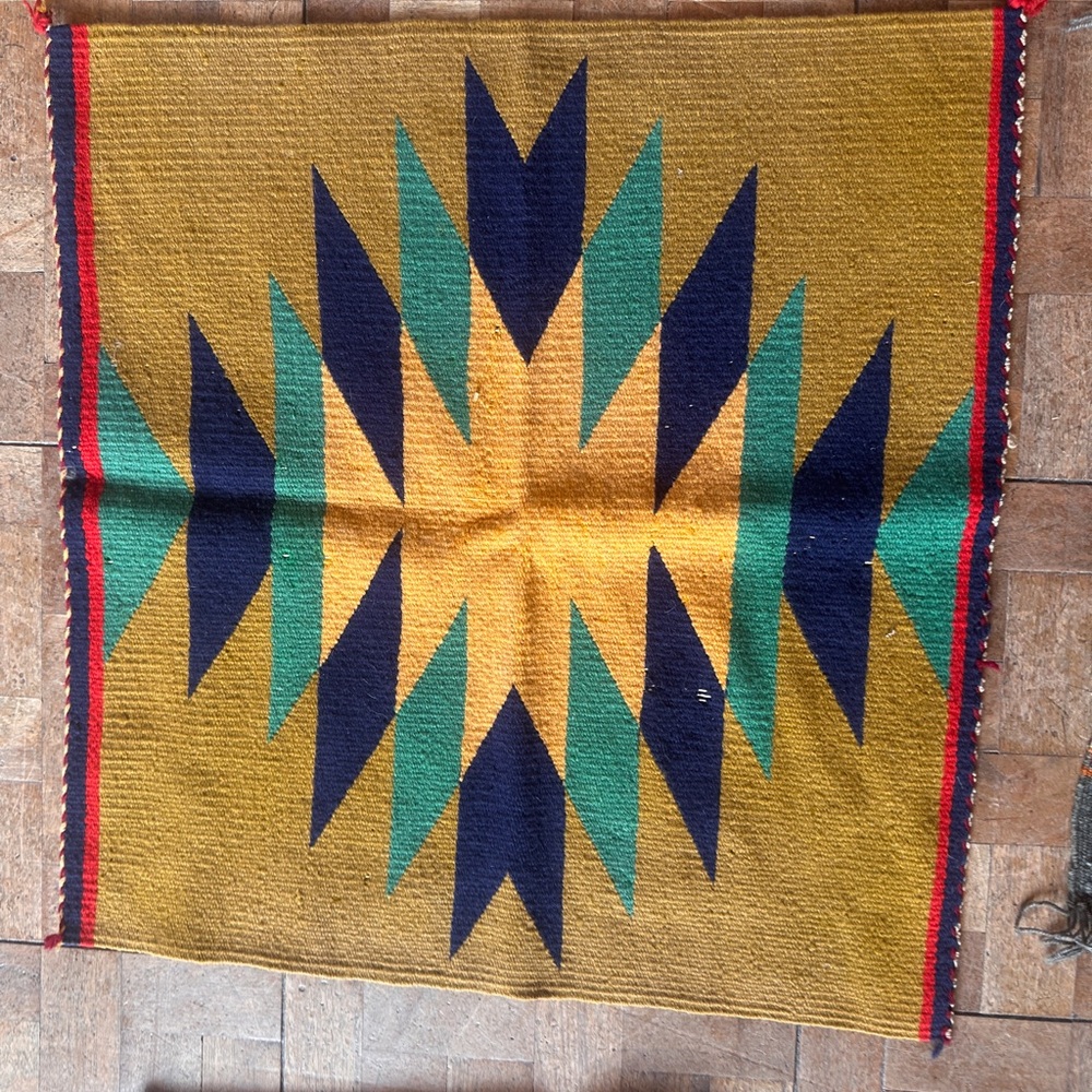 Southwestern Geometric Woven Throw Rug in Mustard, Navy & Tealpp